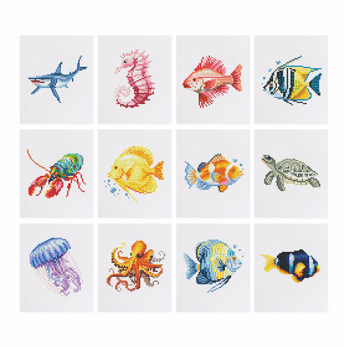 12 Mini Diamond Paintings - Zeedieren