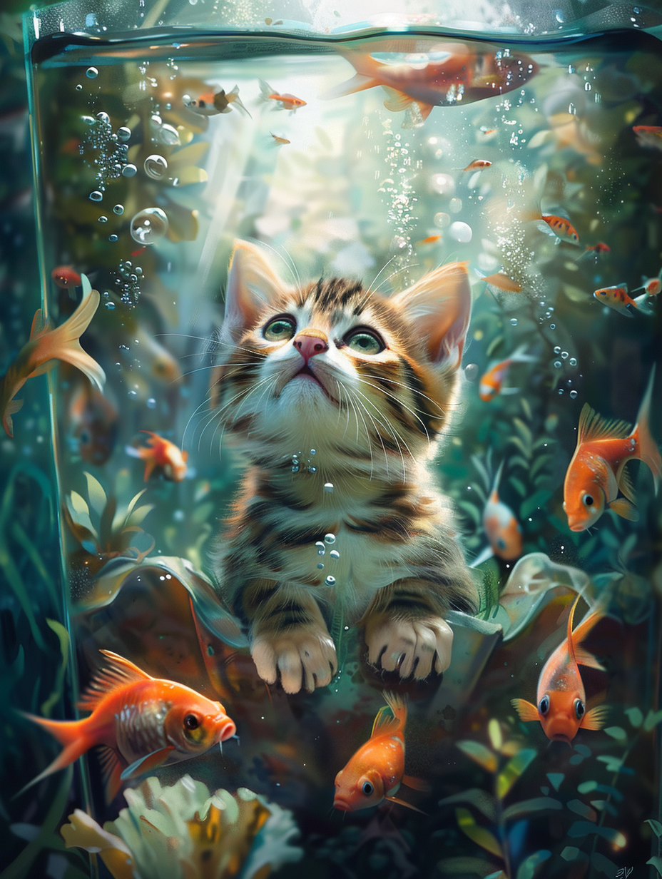 Diamond Painting - Kitten met Vissen