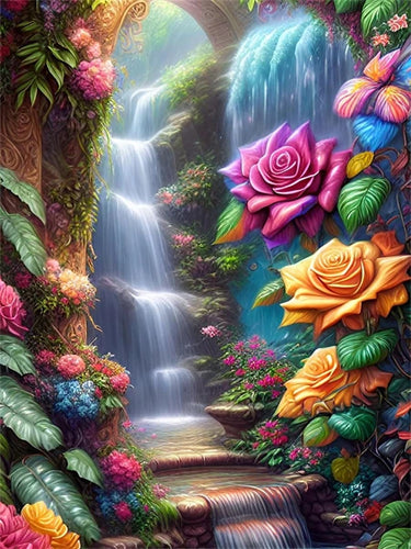 Diamond Painting - Waterval met Rozen