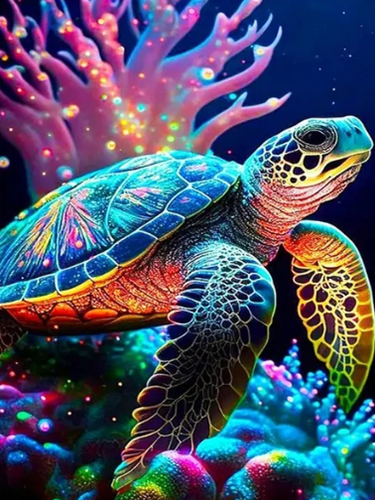 Diamond Painting - Zeeschildpad met Koraal