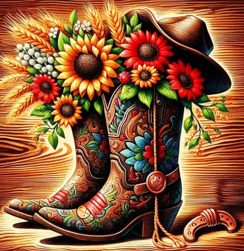 Diamond Painting - Cowboylaarzen met Bloemen