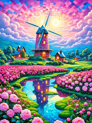 Diamond Painting - Molen met Rozen