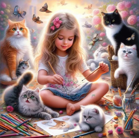 Diamond Painting - Meisje met Katten