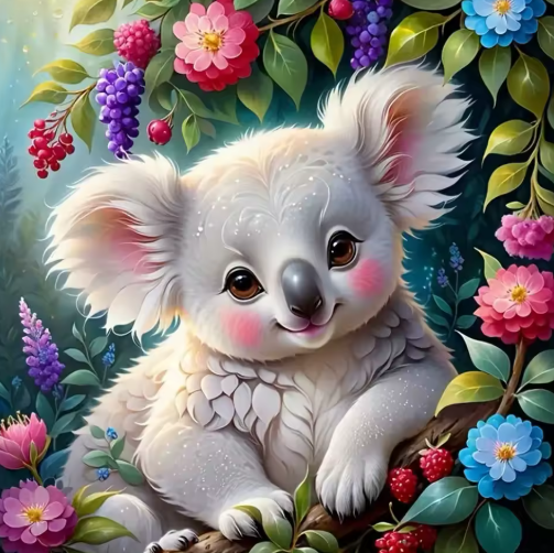 Diamond Painting - Koala tussen de Bloemen