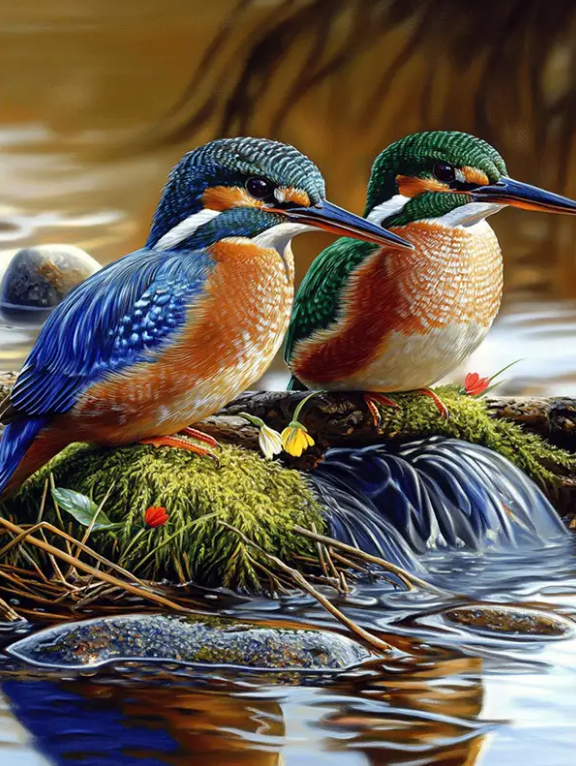 Diamond Painting - Ijsvogels bij het Water