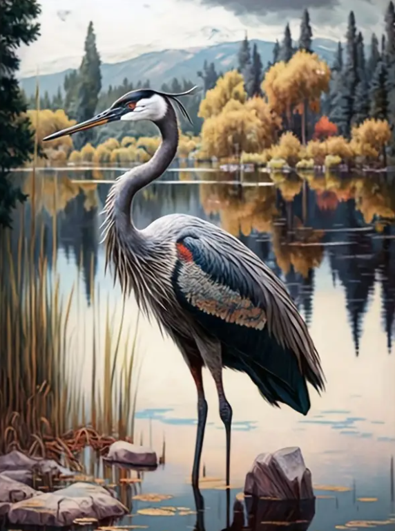 Diamond Painting - Reiger in het Water