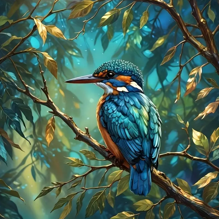 Diamond Painting - Ijsvogel op een Tak