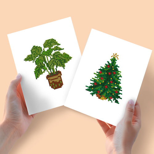 2 Mini Diamond Paintings - Kerstboom en Plant