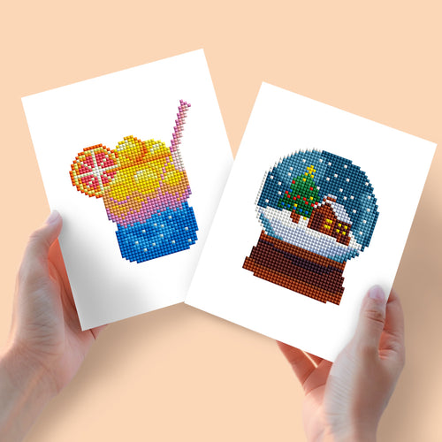 2 Mini Diamond Paintings - Cocktail en Sneeuwbol