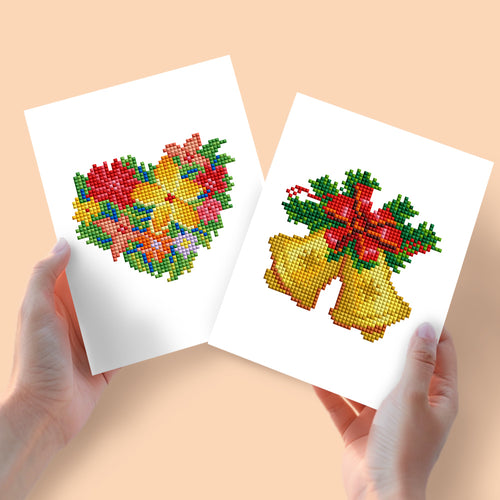 2 Mini Diamond Paintings - Bloemen en Kerstklok