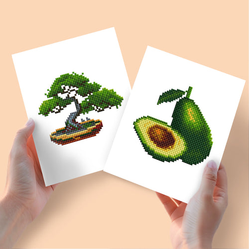 2 Mini Diamond Paintings - Avocado en Bonzai