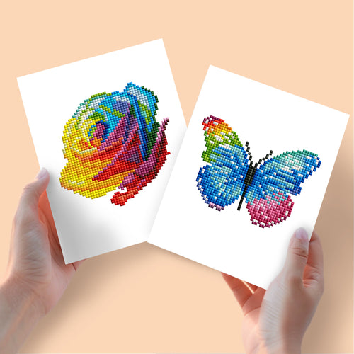 2 Mini Diamond Paintings - Regenboog Roos en Vlinder