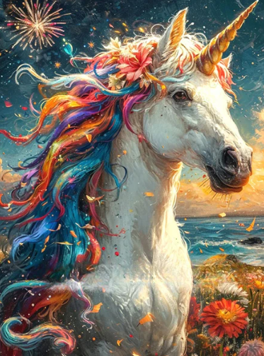 Diamond Painting - Unicorn met Regenboog Haar