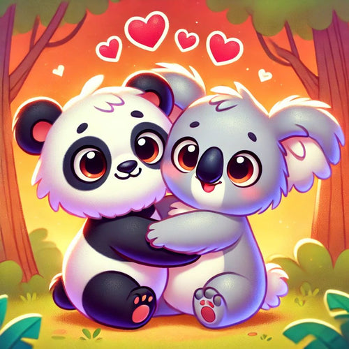 Diamond Painting - Knuffelende Koala en Panda