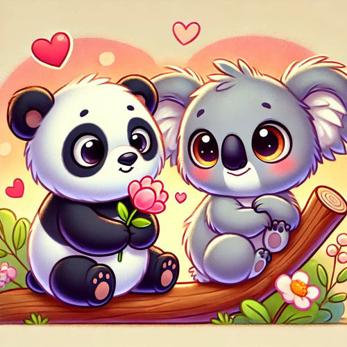 Diamond Painting - Verliefde Koala en Panda