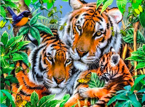 Diamond Painting - Tijger Familie in de Natuur