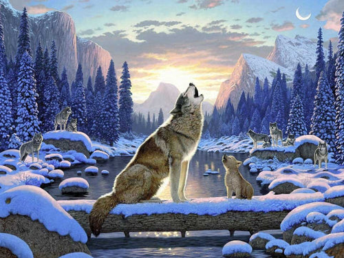 Diamond Painting - Wolf met Welpje