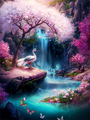 Diamond Painting - Witte Vogel bij Waterval