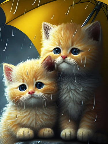 Diamond Painting - Kittens onder een Paraplu