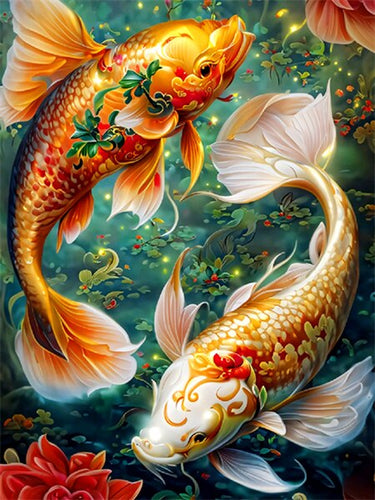 Diamond Painting - Gouden Koi Karpers