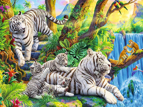 Diamond Painting - Witte Tijgers in de Jungle