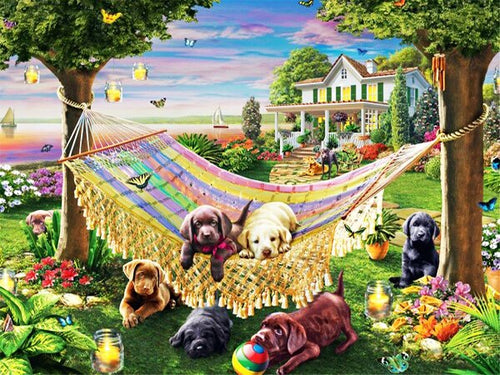 Diamond Painting - Puppy's in Hangmat - Diamond Paradijs